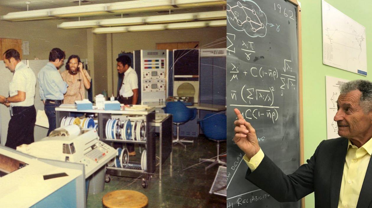 Foto del equipo del científico Leonard Kleinrock en 1969 y una foro actual.