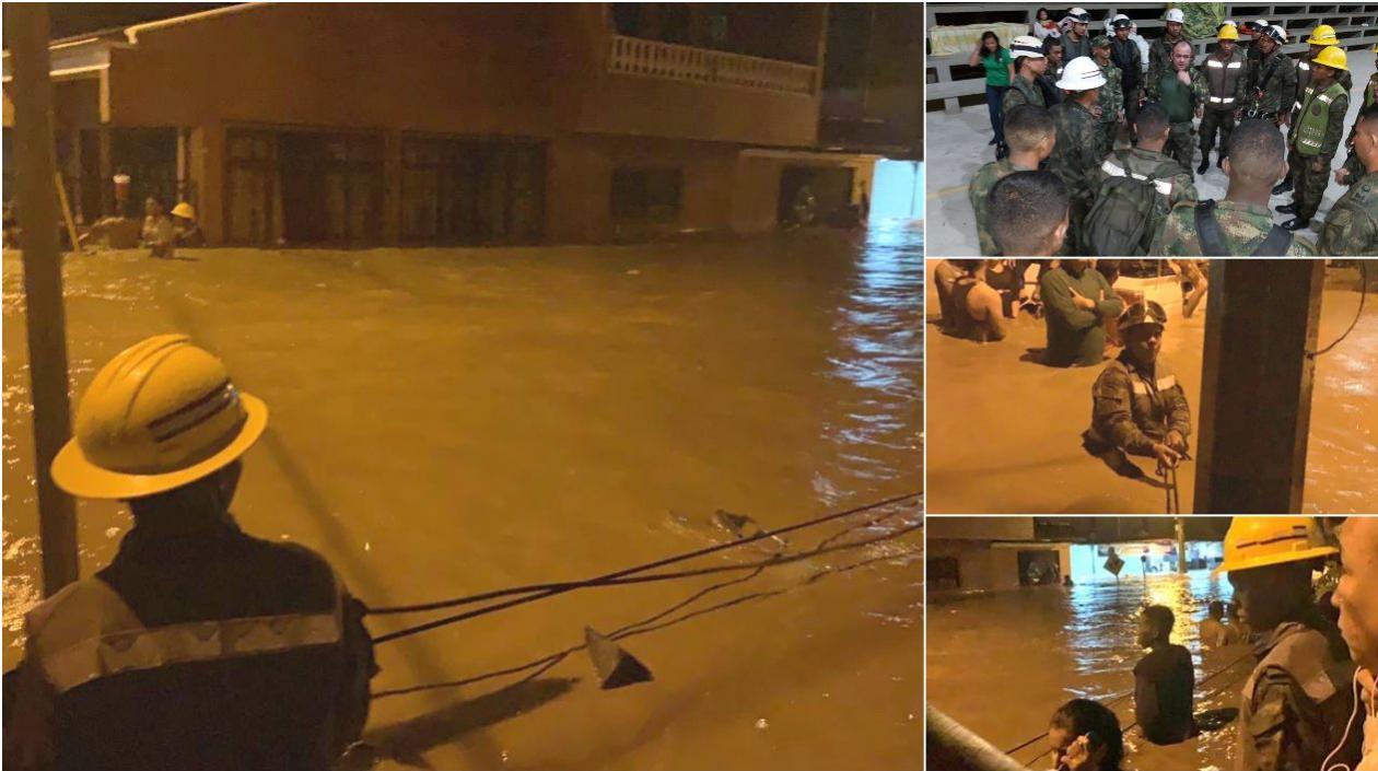 Soldados ayudan a la evacuación en Apartadó.