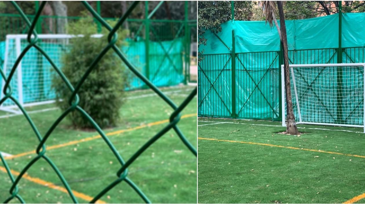 Así están los arcos del parque El Japón en Bogotá, con los árboles como porteros en los arcos.