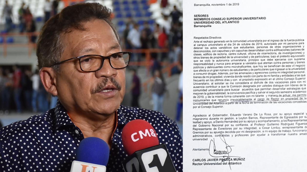 La carta de renuncia del rector Carlos Prasca fue enviada al Consejo Superior, que se reúne hoy en la Gobernación del Atlántico.