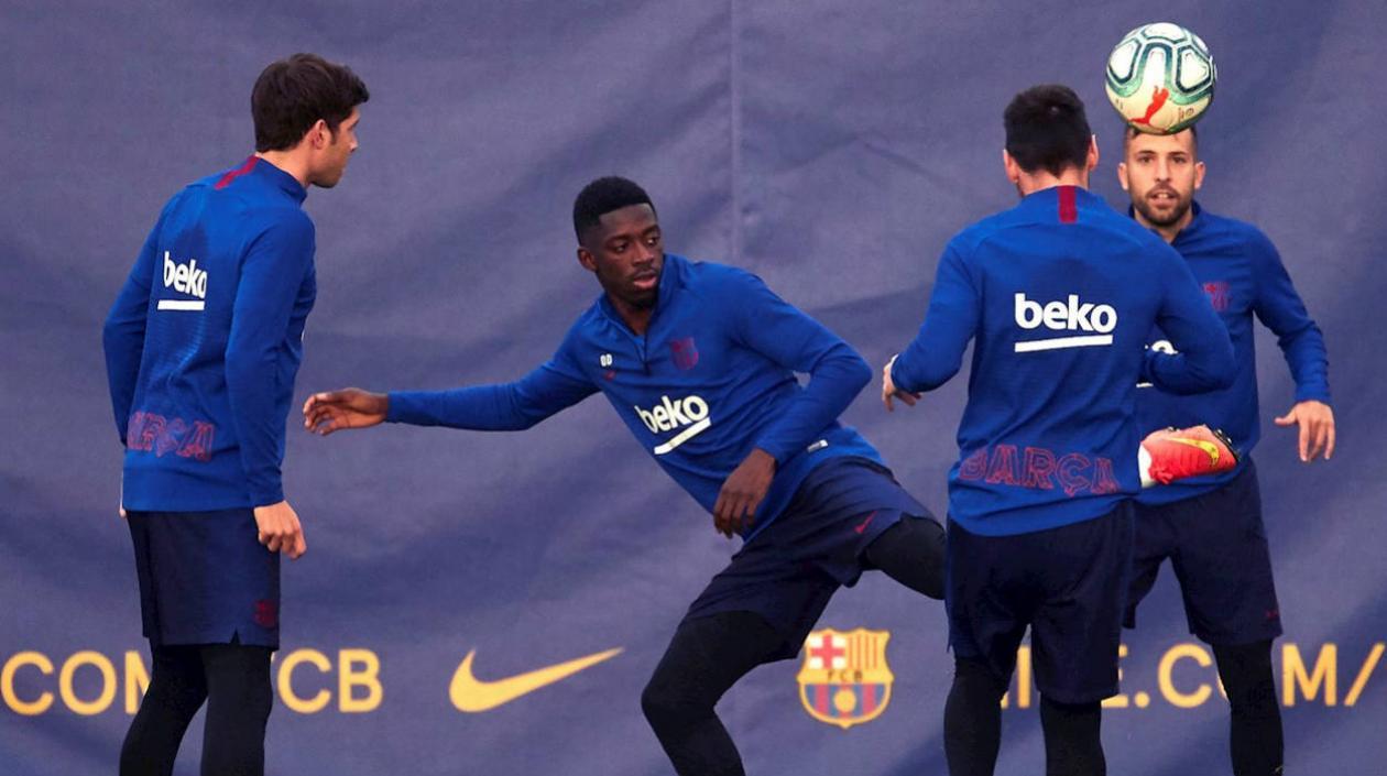 Ousmane Dembélé, durante el entrenamiento de este viernes.