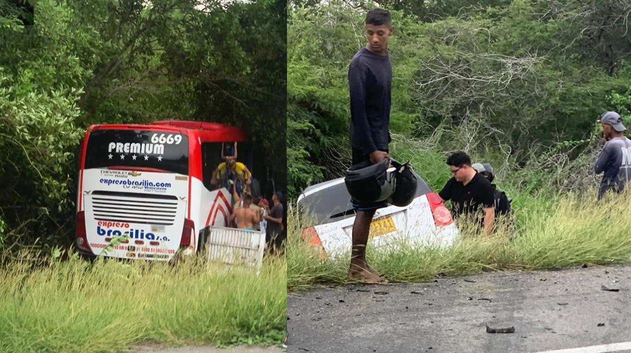 El bus y le vehículo involucrados en el accidente.