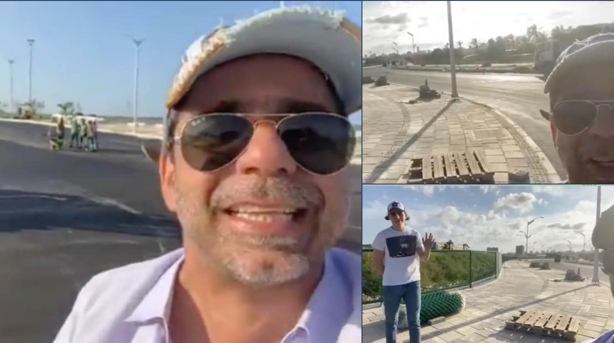 El Alcalde Char presenta cómo va la obra, la que visitó en compañía de su hijo.