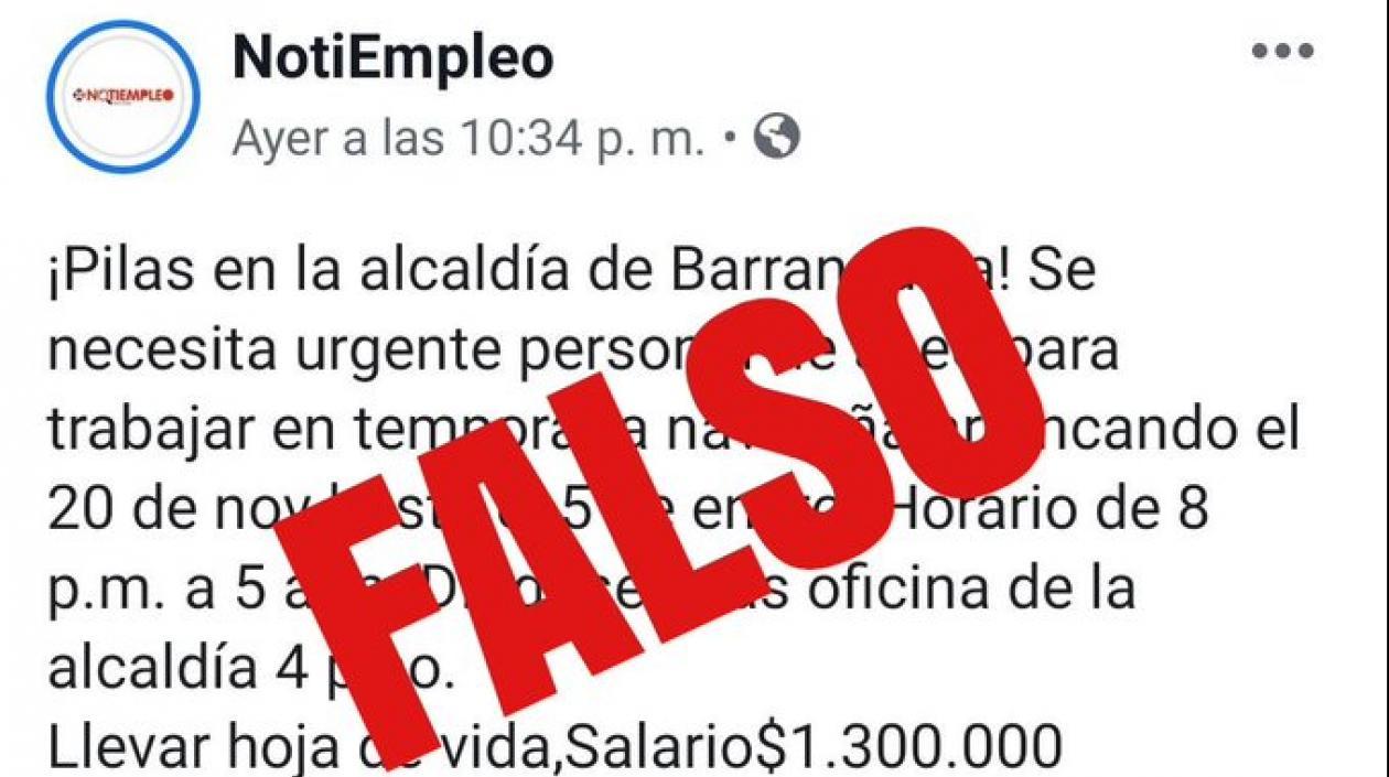 Esta la falsa oferta de trabajo, publicada por NotiEmpleo.