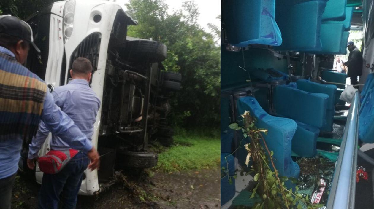 Así quedó el bus en el que se desplazaba la delegación