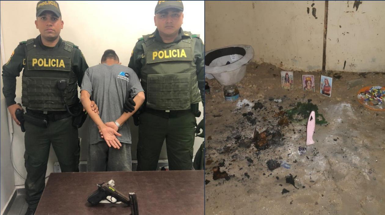 Adolescente capturado. En la otra foto, el ritual de santería.