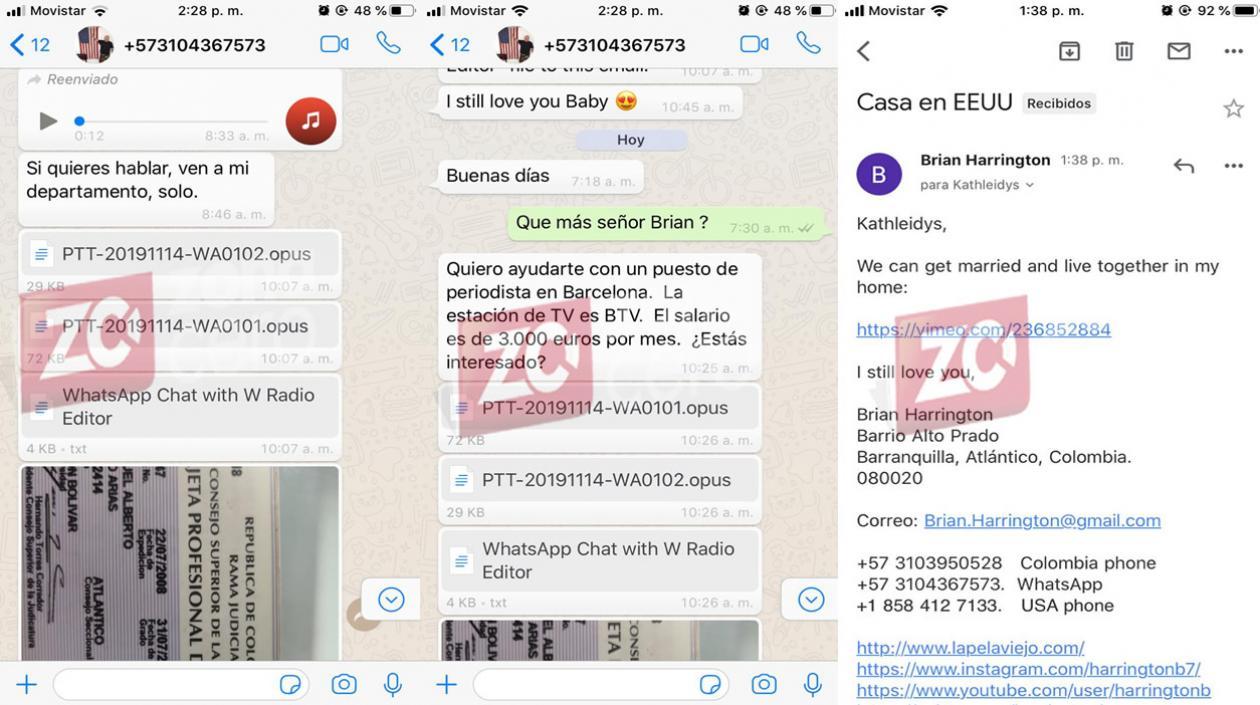 Los chats de Brian Harrington y la periodista Kathleidys Maestre.