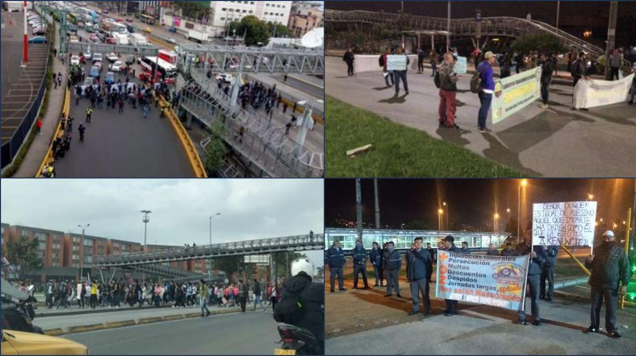 Bloqueos en vías en Bogotá.