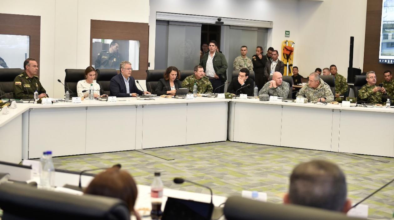 El Presidente Duque al frente del Puesto de Mando Unificado en Bogotá.
