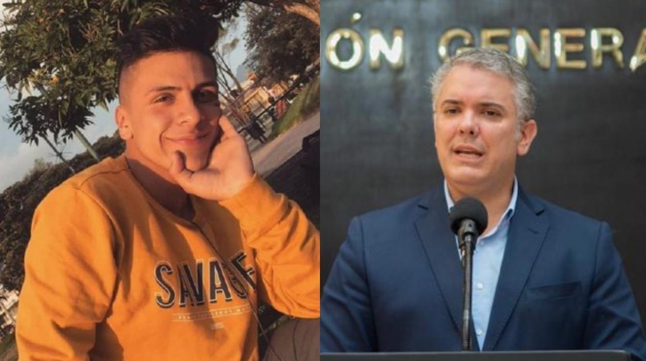 Dilan Cruz, joven herido. A la derecha, el Presidente Duque.