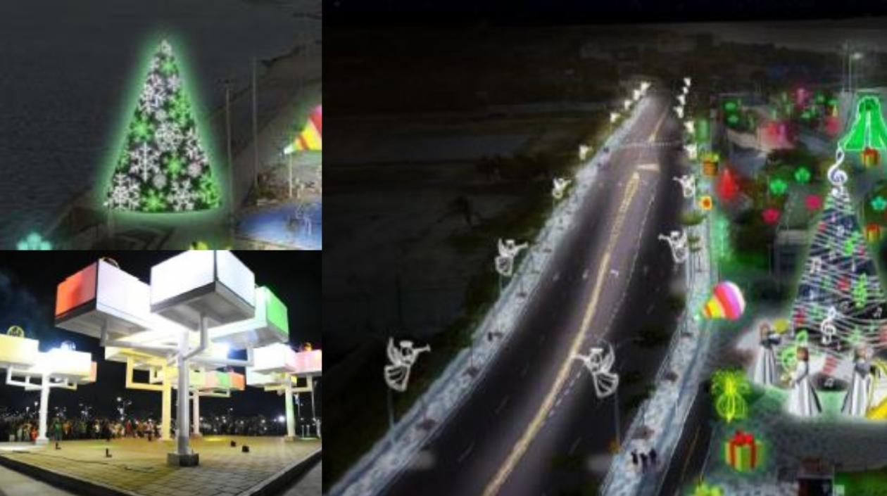 Árboles de Navidad y la Plaza de las luces.