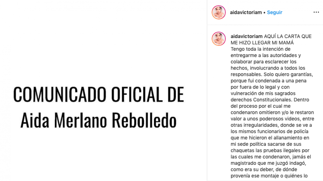 Carta de Aida Merlano Rebolledo, publicada por su hija.