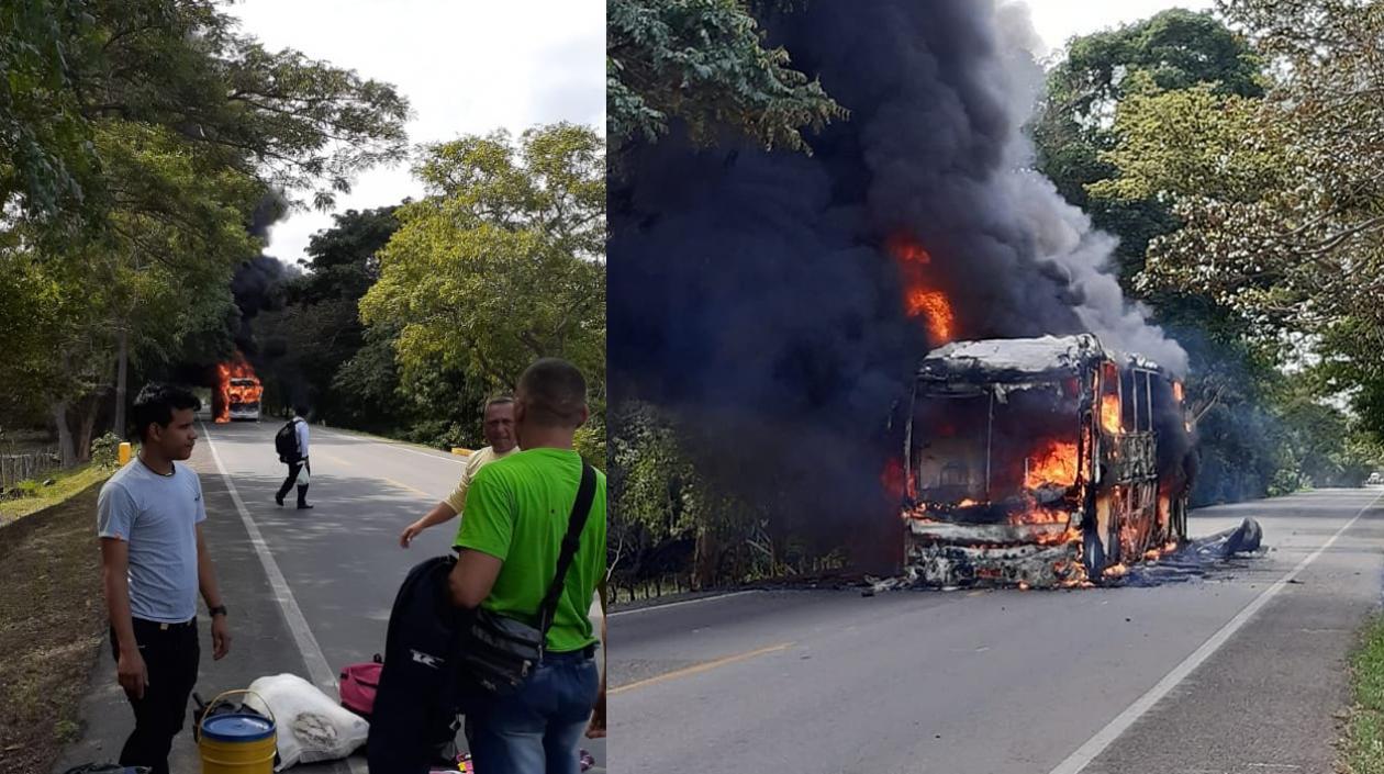 El vehículo en llamas.