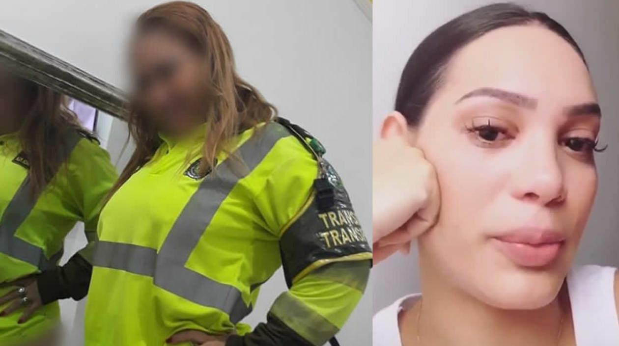 La mujer con el chaleco del policía y la modelo Andrea Valdiri.