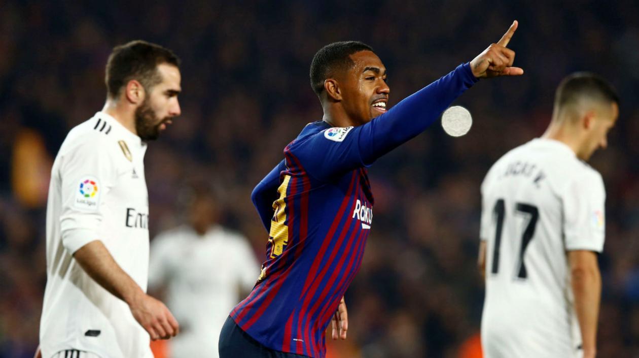 Malcom celebra el gol del empate entre el Barcelona y Real Madrid. 
