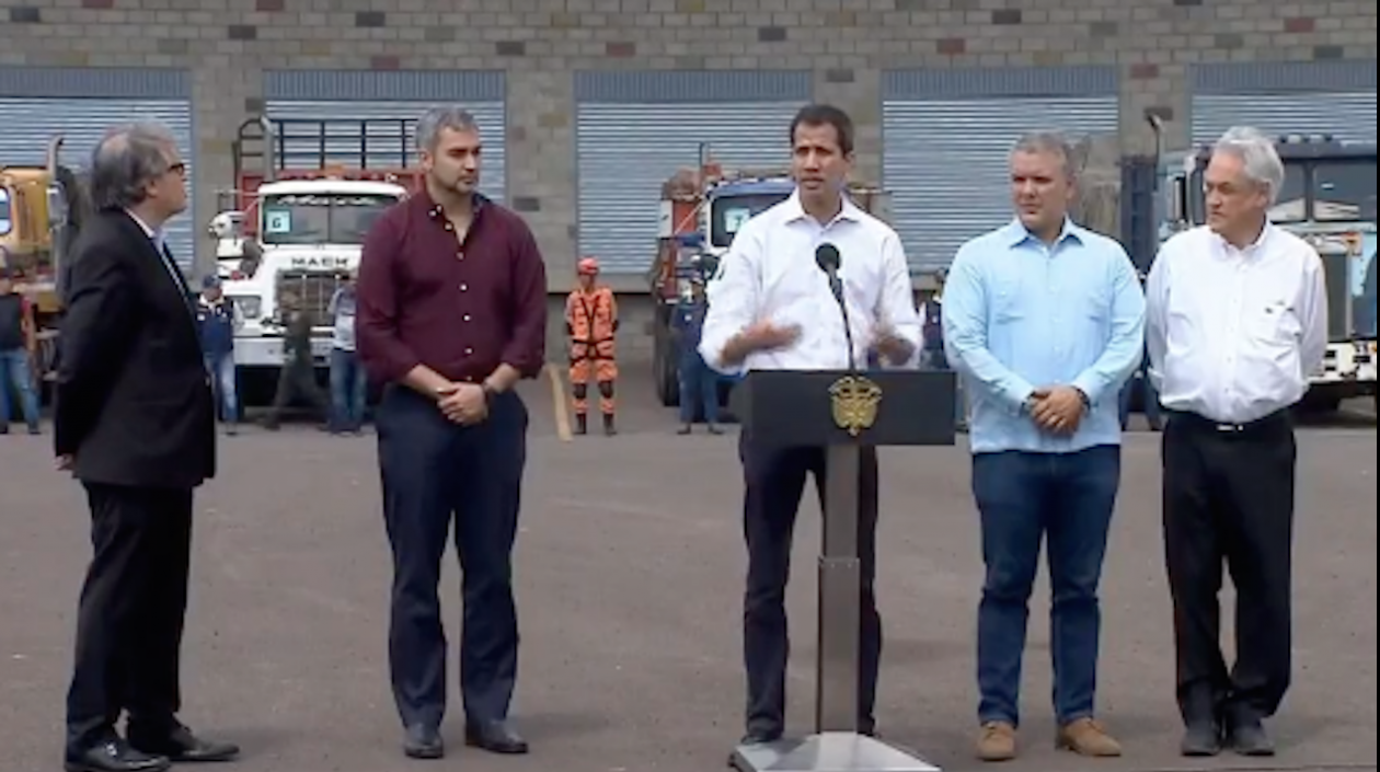 El Secretario de la OEA, el Presidente de Paraguay, el presidente interino de Venezuela Juan Guaidó, el Presidente de Colombia y el Chile.