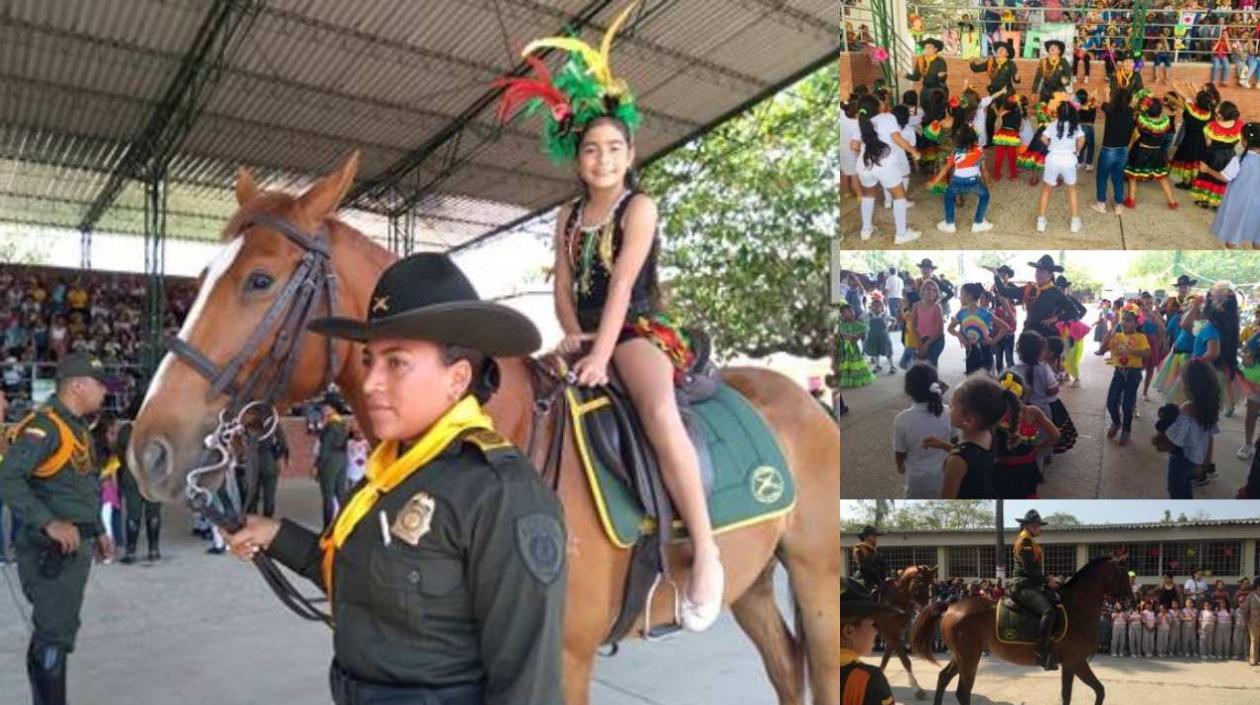 Las carabineras pasearon a las niñas en sus caballos.