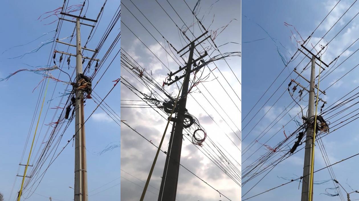 Las redes averiadas por el contacto de las serpentinas metalizadas.