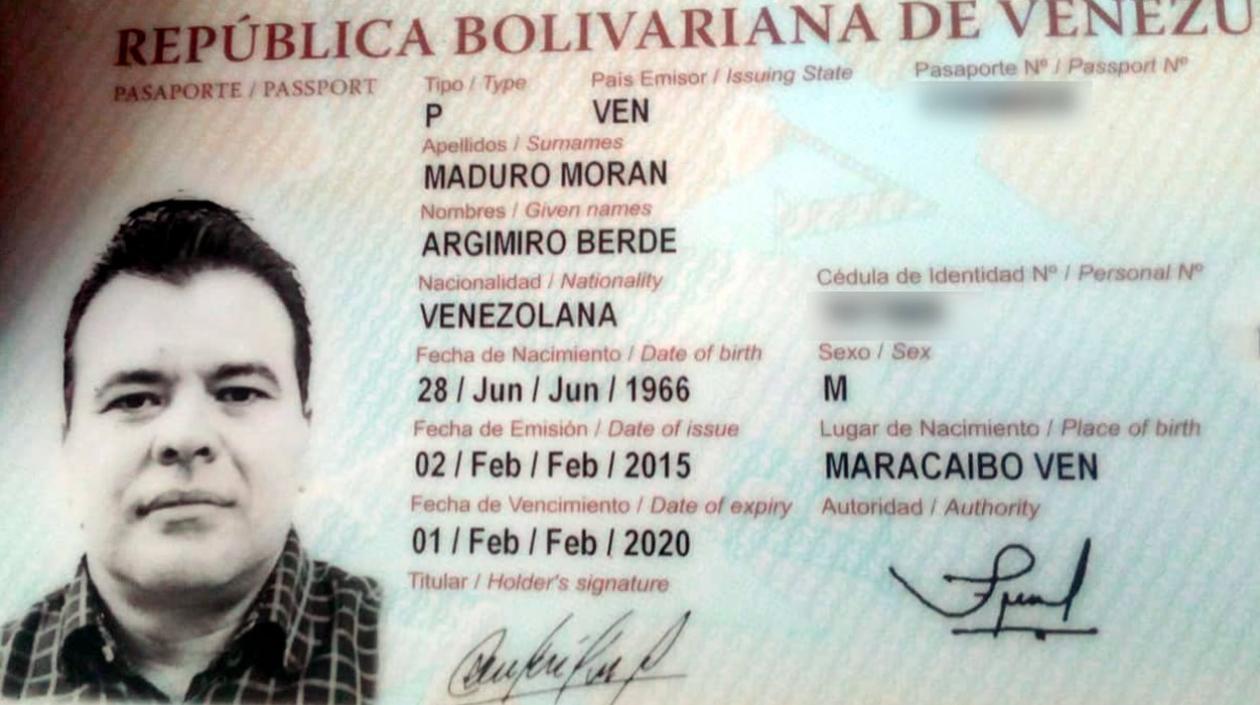 Cédula de Argimiro Berde Maduro Morán.