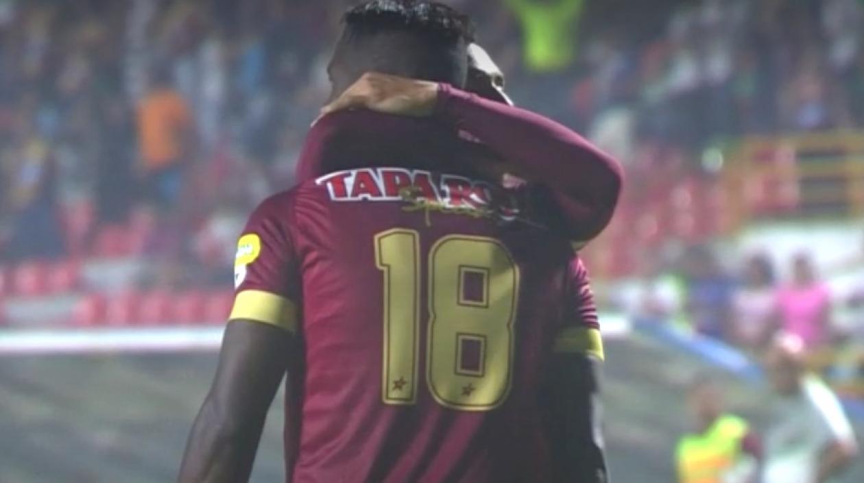 Marco Pérez celebrando el gol del triunfo ante Unión Magdalena.