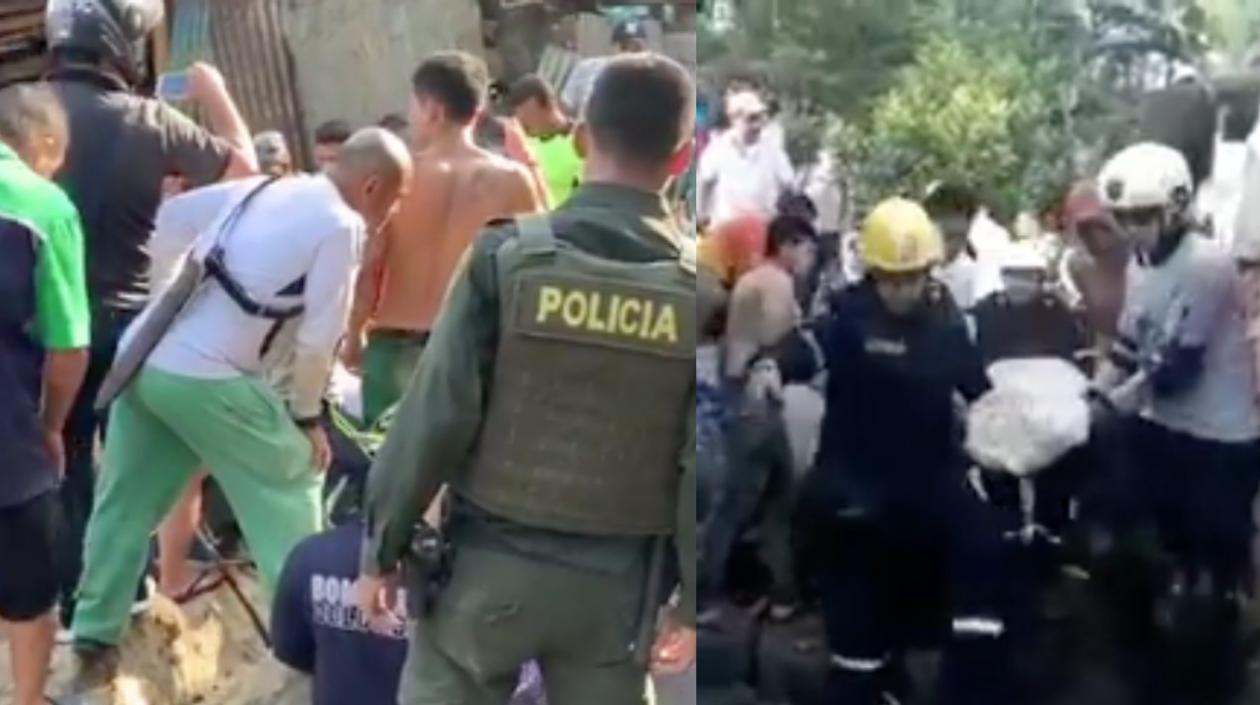 Momento del rescate de los cuerpos y de los heridos.