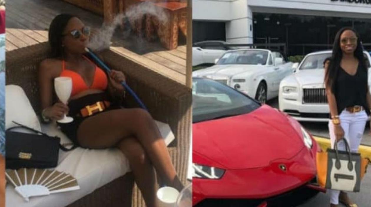 La mujer mostrando sus lujos.