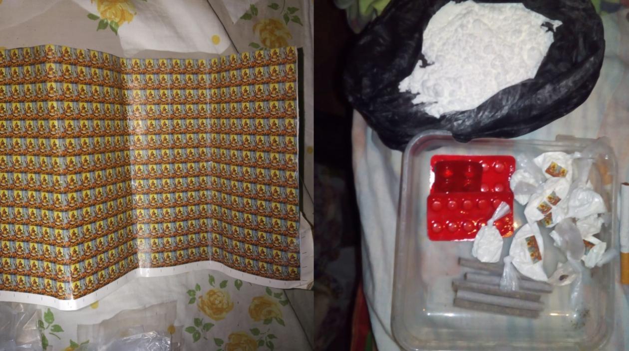 Estampillas de la Virgen del Carmen que eran colocadas a las bolsas de cocaína.