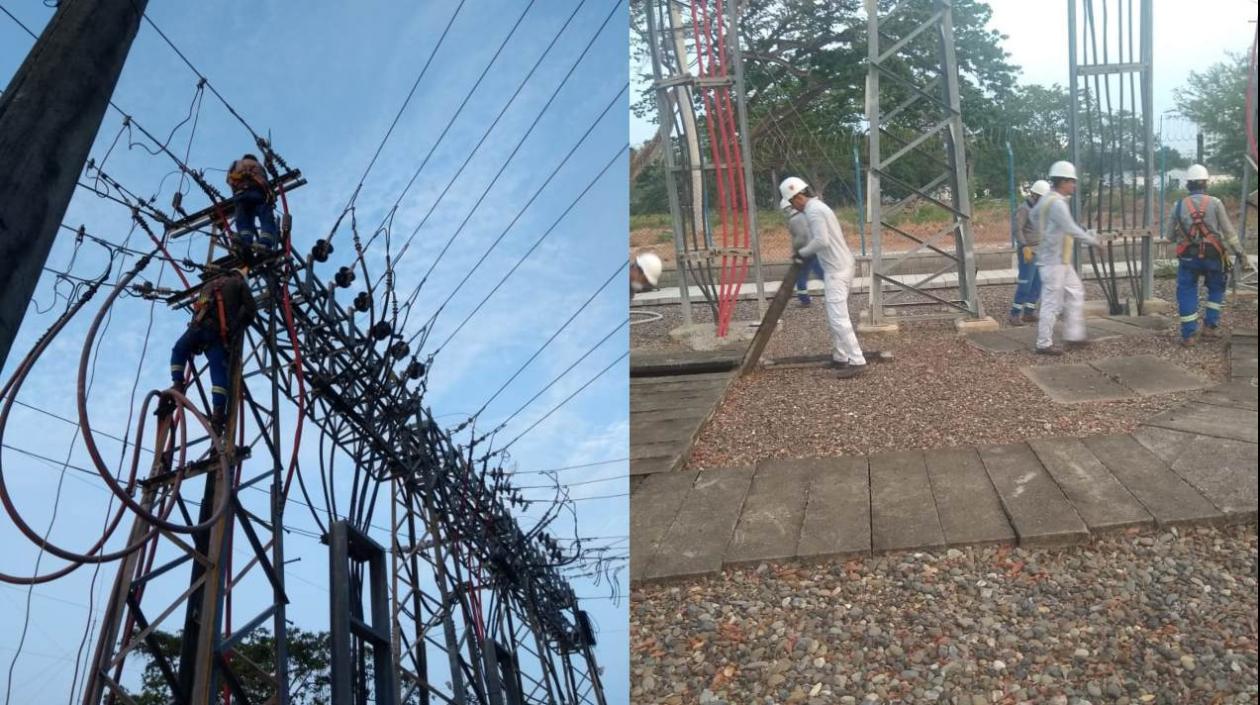 Cuadrillas de Electricaribe laboran en la subestación.