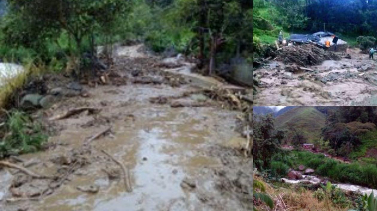 Aautoridades reportan una avenida torrencial en las veredas Alto de los Jaramillos y La Arboleda, en Antioquia.