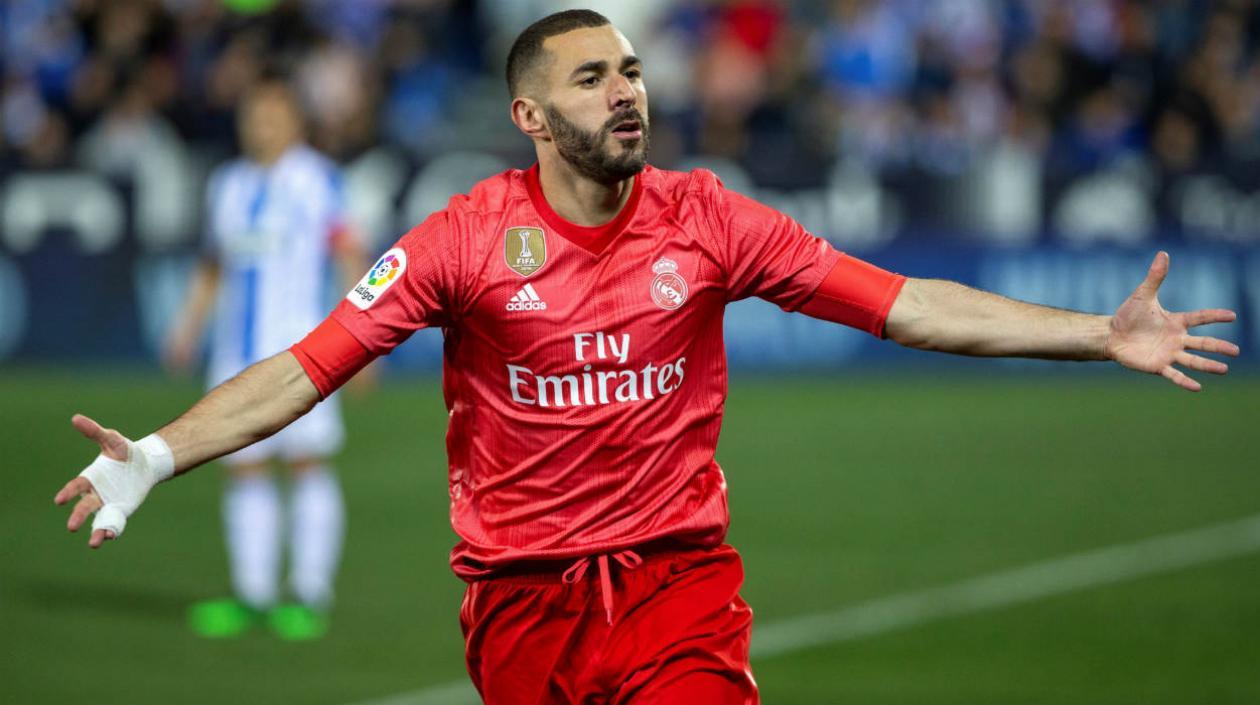 Karim Benzema celebra su gol ante el Leganés. 