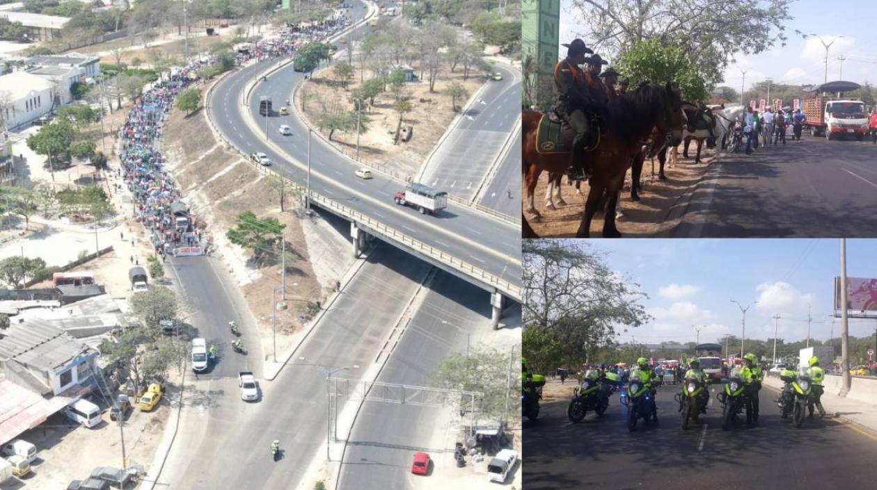La marcha desde el aire, con el apoyo de la Policía.