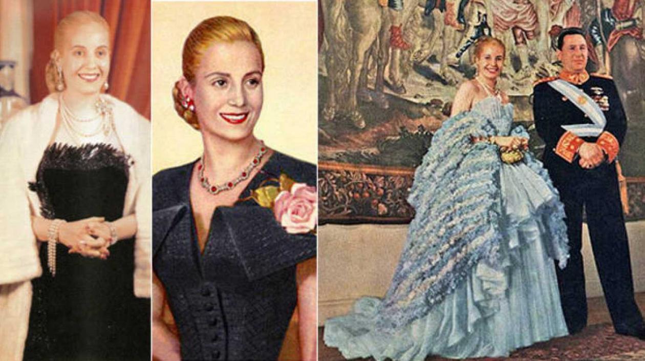 Diversos atuendos de Evita Perón.