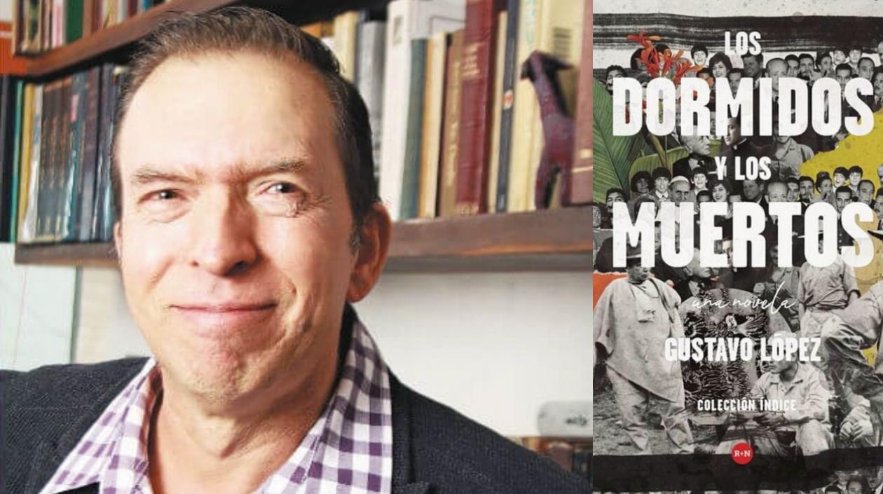 El escritor Gustavo López y la portada de su novela. 