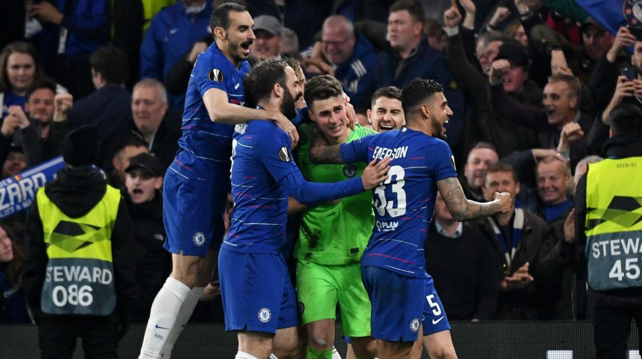 Kepa celebra el paso a la final del Chelsea. 