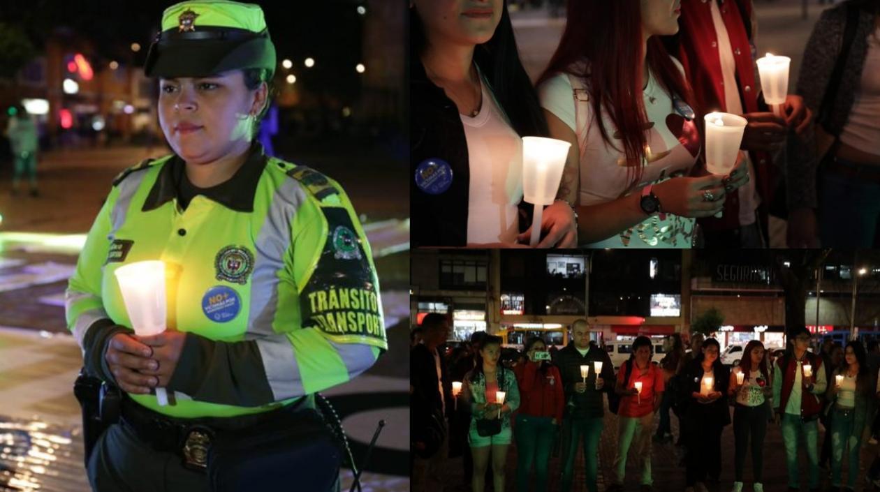 Actividad simbólica en la Plazas de Lourdes (Bogotá), donde víctimas de siniestros viales y ciudadanía en general se reunieron en torno a unas velas.