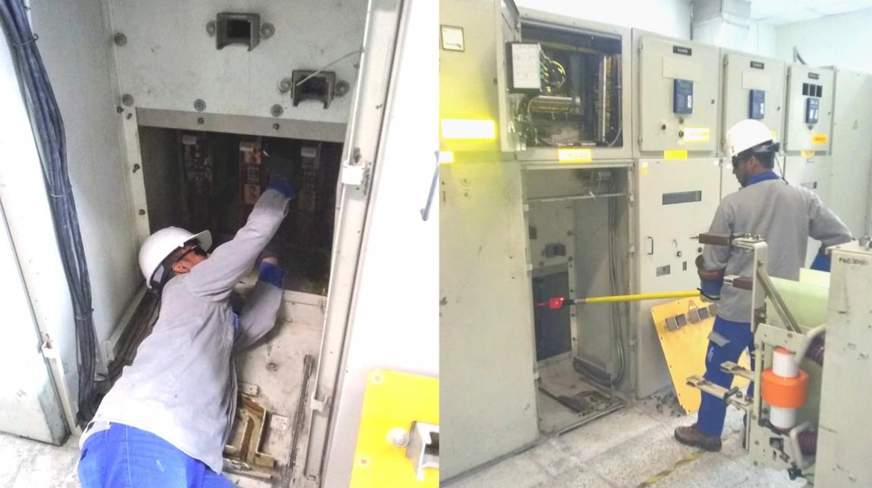 Técnicos de Electricaribe trabajan en la Subestación Río Magdalena.