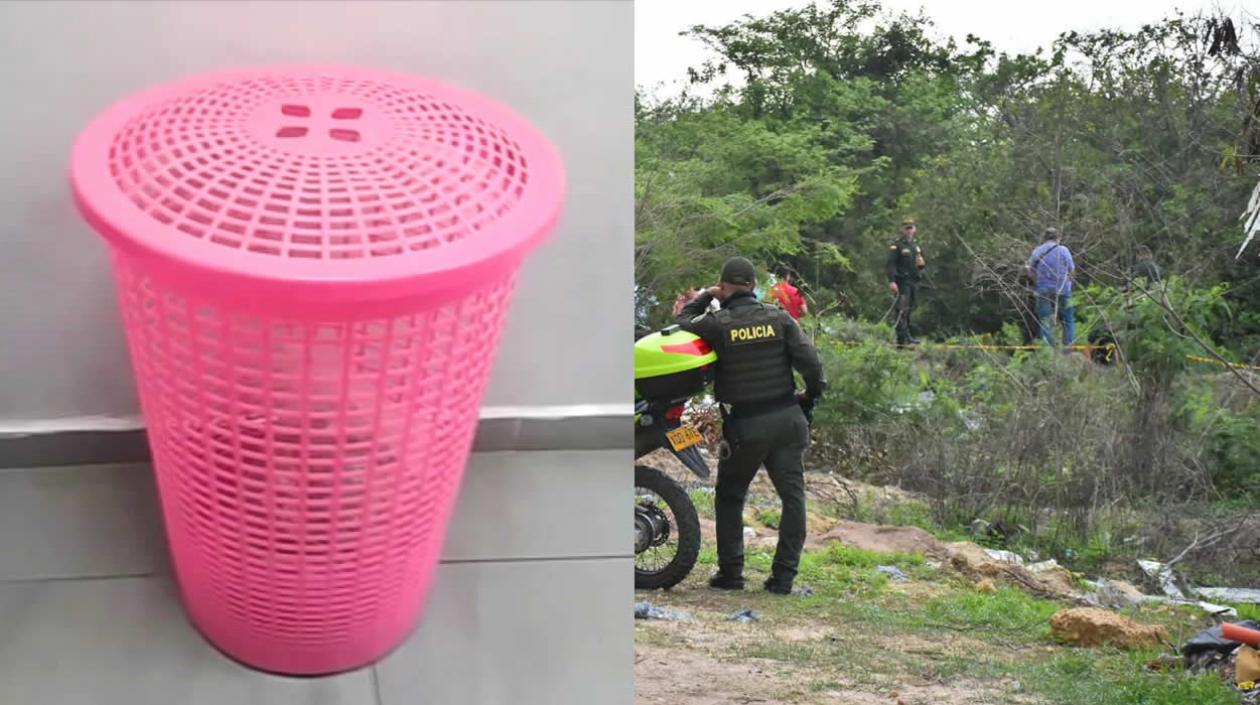 En este canasto y envuelto en un saco fue llevado el cuerpo de la niña a orillas del arroyo en Caribe Verde.