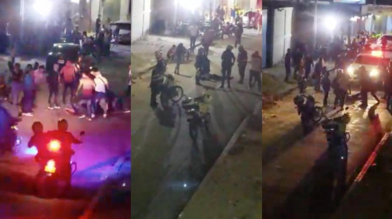 Momentos de la riña en la que quedó herido de gravedad un policía que estaba de civil en Riohacha.