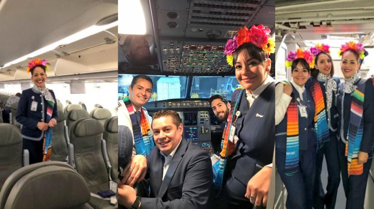 La tripulación de Interjet le dio la bienvenida a los viajeros.