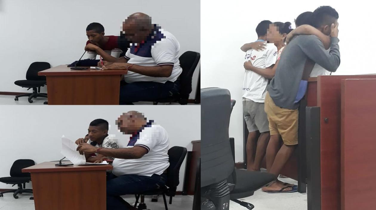 A la izquierda arriba, Jefferson José y abajo Wistin Sneider. Al lado derecho, cuando lloraban tras conocer que iban para la cárcel.