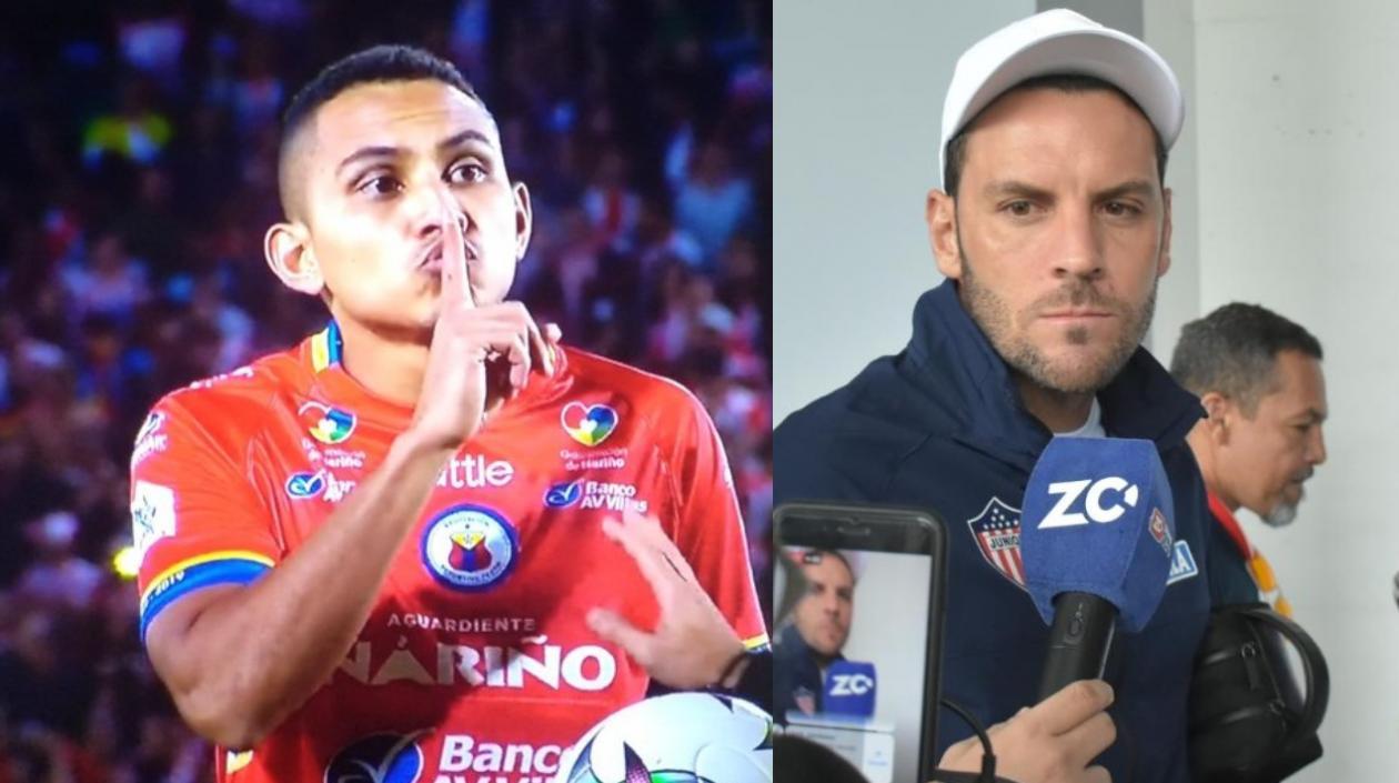 Ray Vanegas, delantero del Pasto, y Sebastián Viera, arquero del Junior.