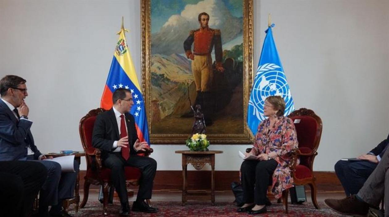 El ministro Jorge Arreaza y la alta comisionada de la ONU, Michelle Bachelet.
