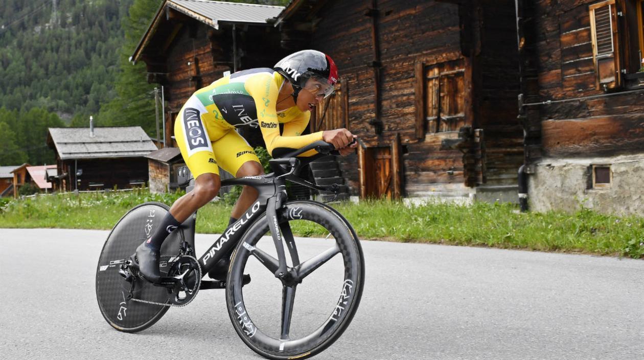 Egan Bernal durante la contrarreloj del la Vuelta a Suiza. 