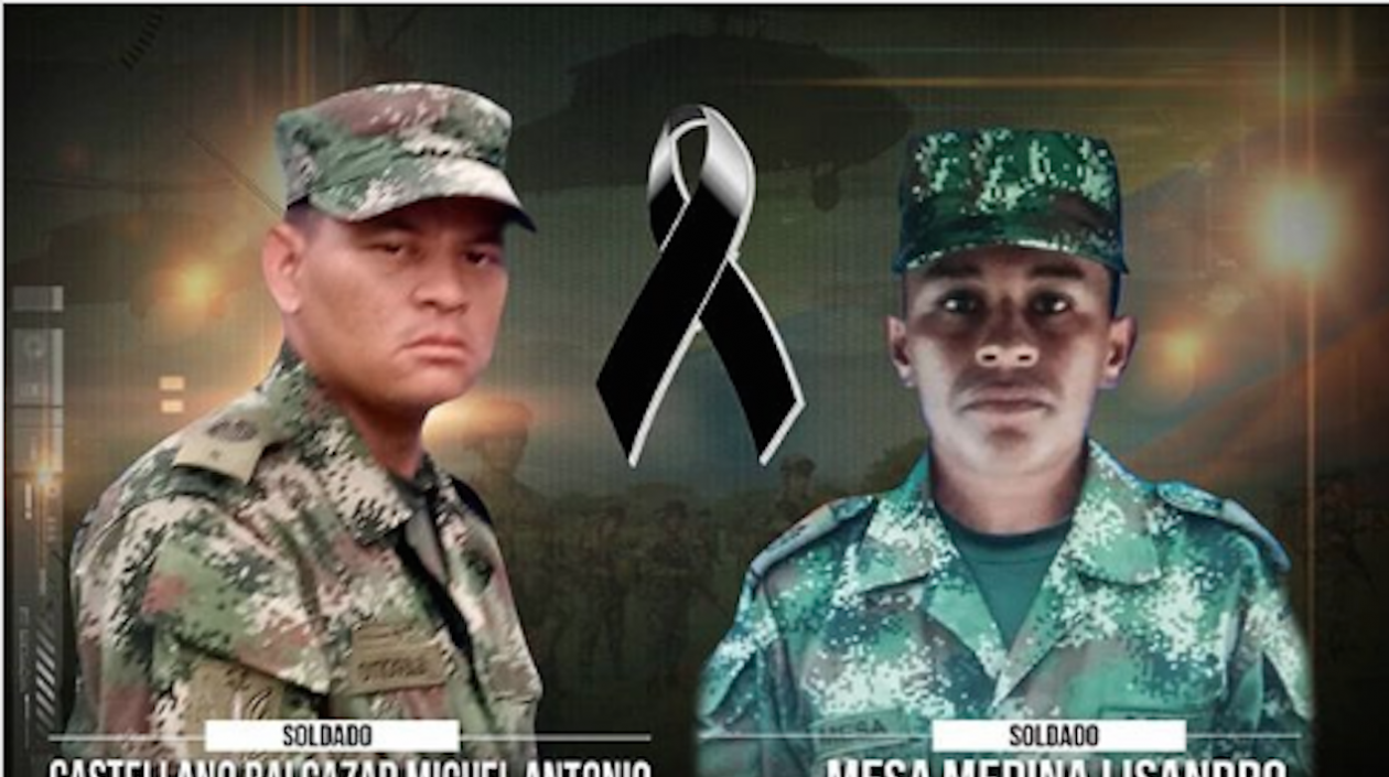 Soldados Miguel Antonio Castellano Balcázar y Lisandro Mesa Medina fallecidos en el campo minado en Guaviare.