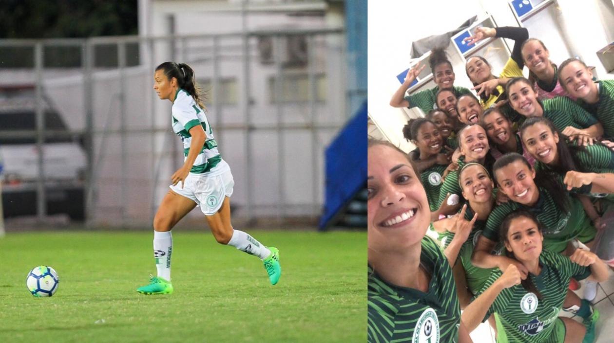 Yoreli Rincón y la foto con sus compañeras de equipo.