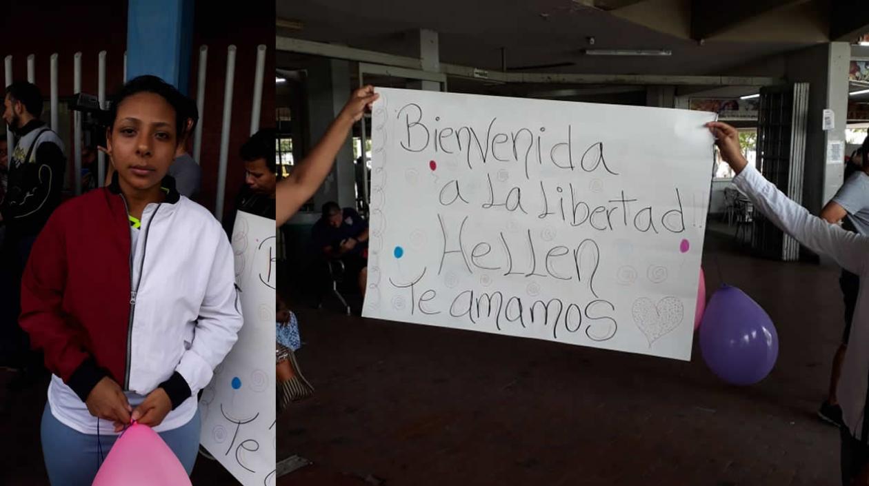 amiliares de Helen Hincapié en el recibimiento en la Terminal Metropolitana de Transportes.