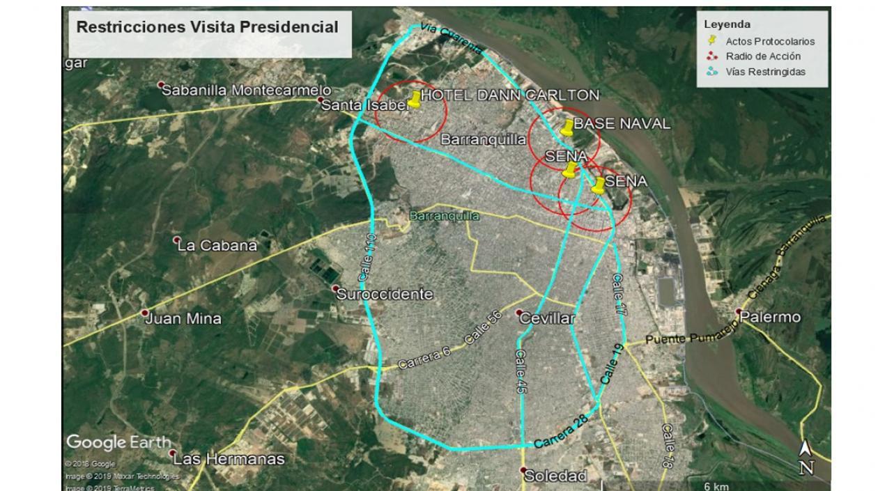 Este es el plano con medidas especiales de Tránsito para la visita presidencial.