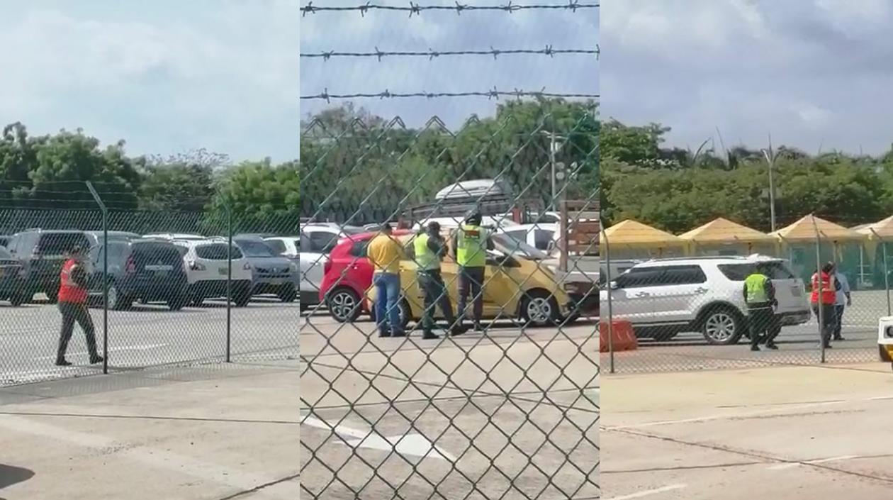Momento en que la Policía y personal de seguridad atienden el llamado y rescatan a la bebé