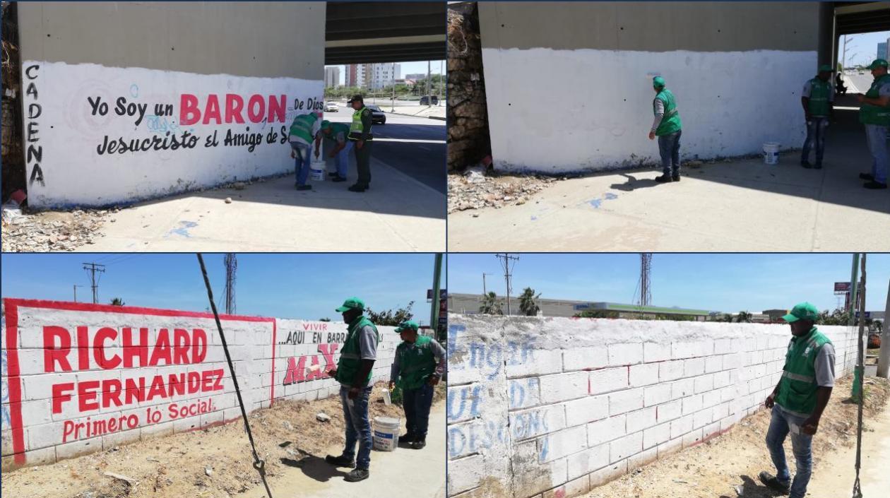 Publicidad política borrada por el Distrito en el espacio público.