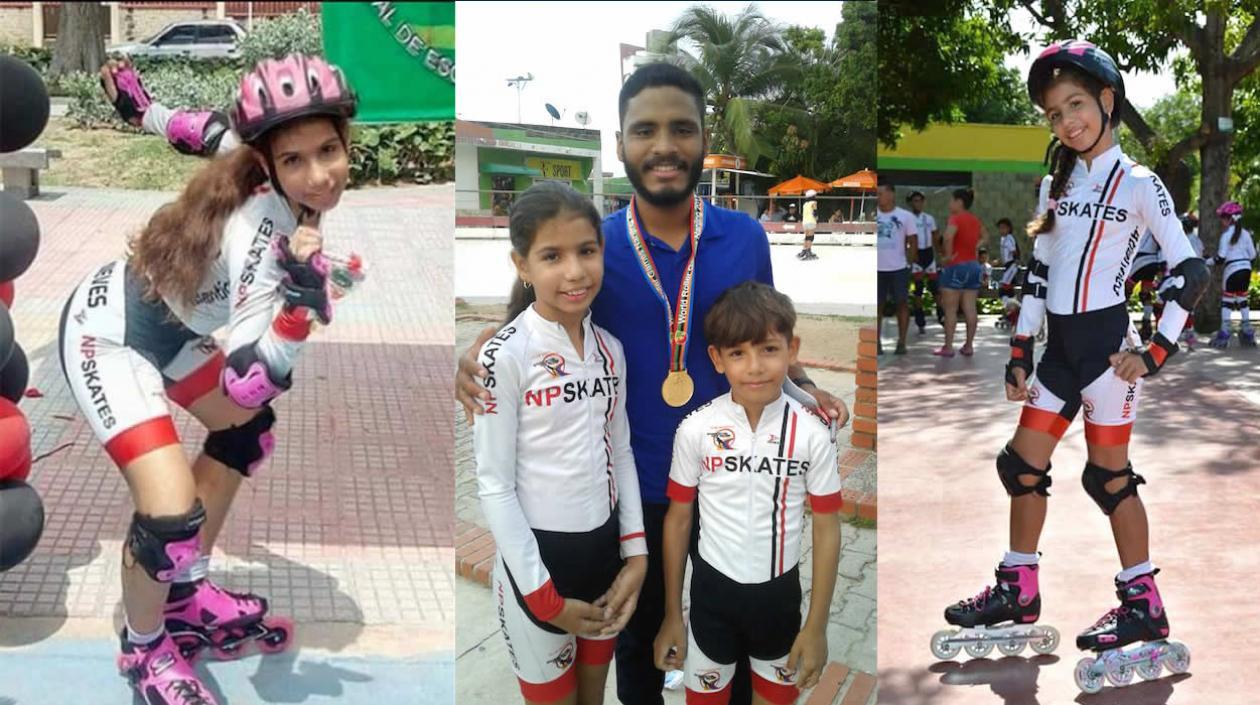 Diferetes facetas de Aline Alexandra como patinadora. En el centro con el campeón mundial Alex Cujavante y su hermanito Habib.